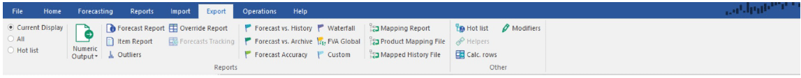 Export Tab - Forecast Pro